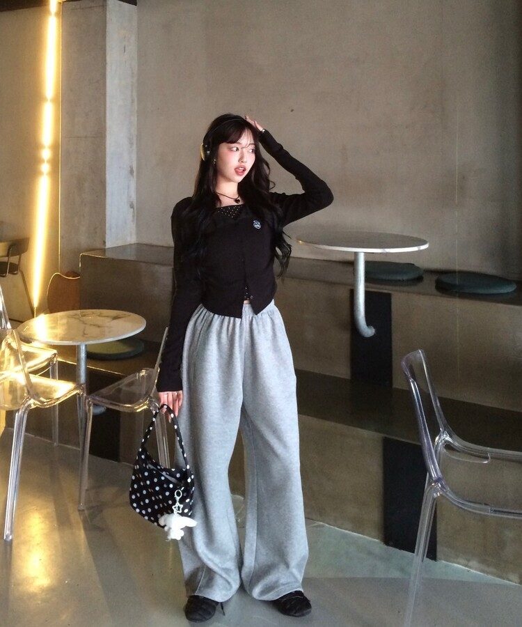 【NEWカラー❤️MADE】ドットレイヤード風ワッペンカーディガン BLACK