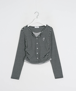 【1次完売❤️限定販売】ストライプレイヤード風ワッペンカーディガン