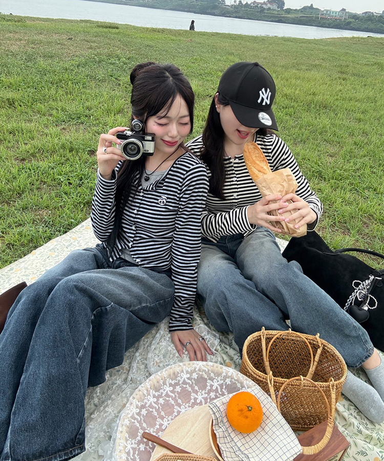 【1次完売❤️限定販売】ストライプレイヤード風ワッペンカーディガン GRAY