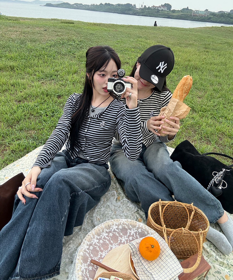 【1次完売❤️限定販売】ストライプレイヤード風ワッペンカーディガン GRAY