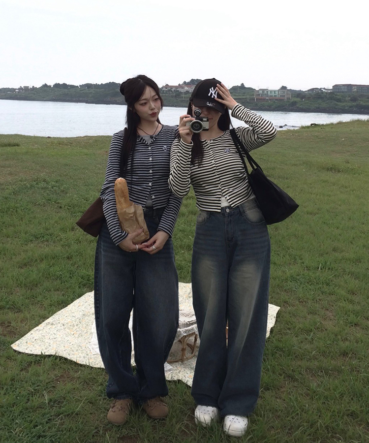 【1次完売❤️限定販売】ストライプレイヤード風ワッペンカーディガン GRAY