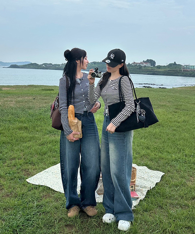 【1次完売❤️限定販売】ストライプレイヤード風ワッペンカーディガン GRAY