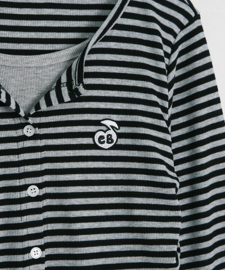 【1次完売❤️限定販売】ストライプレイヤード風ワッペンカーディガン