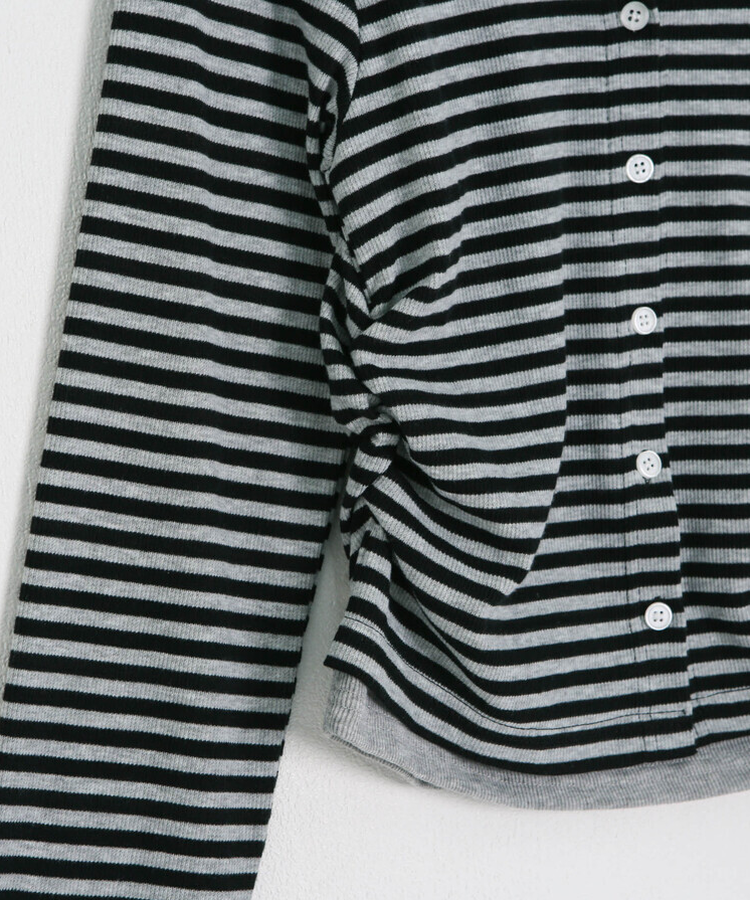 【1次完売❤️限定販売】ストライプレイヤード風ワッペンカーディガン