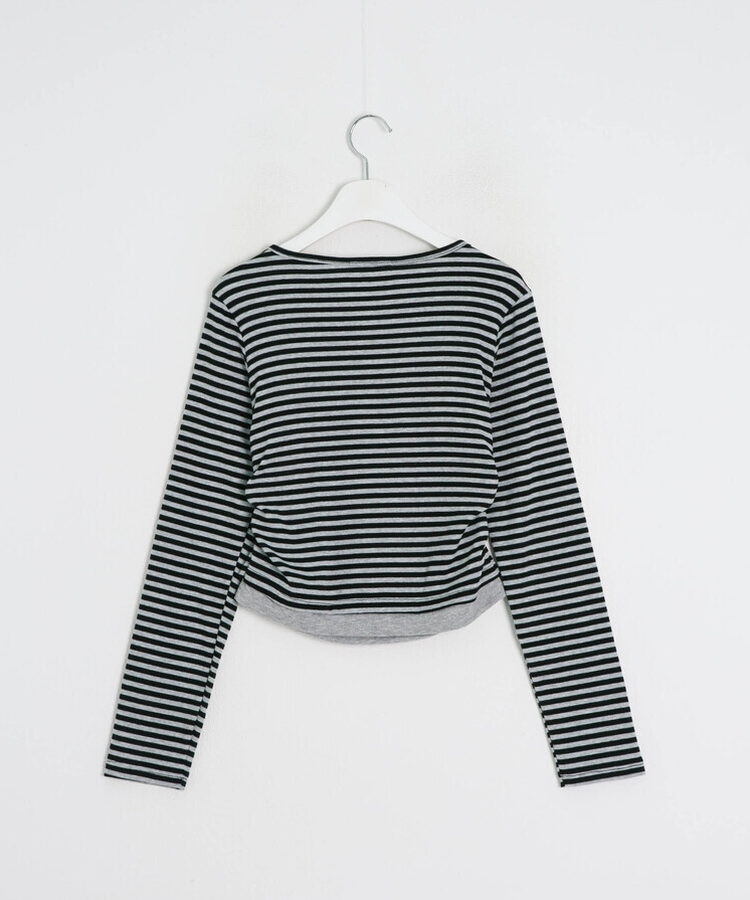 【1次完売❤️限定販売】ストライプレイヤード風ワッペンカーディガン