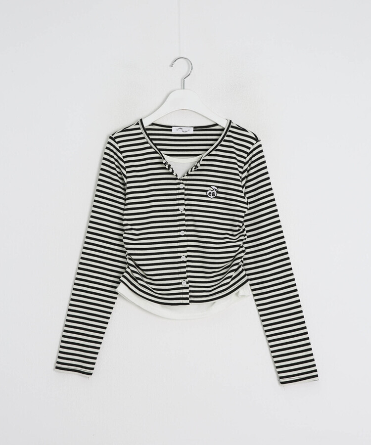 【1次完売❤️限定販売】ストライプレイヤード風ワッペンカーディガン