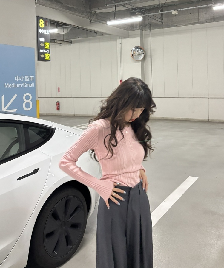 スリムフィットラウンドネックベーシックニット PINK