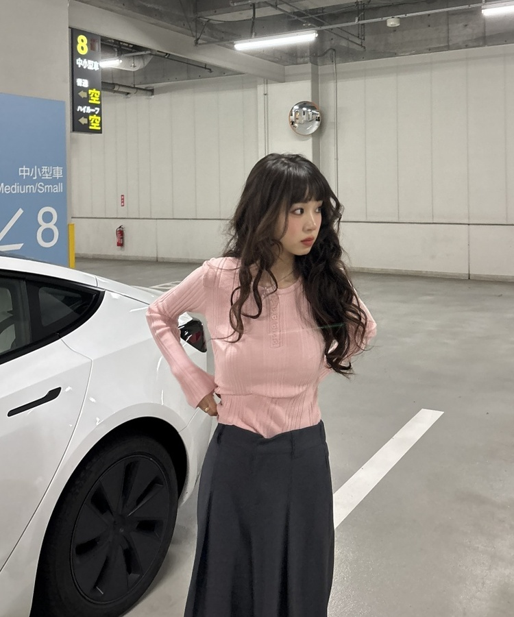 スリムフィットラウンドネックベーシックニット PINK