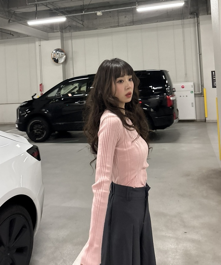 スリムフィットラウンドネックベーシックニット PINK