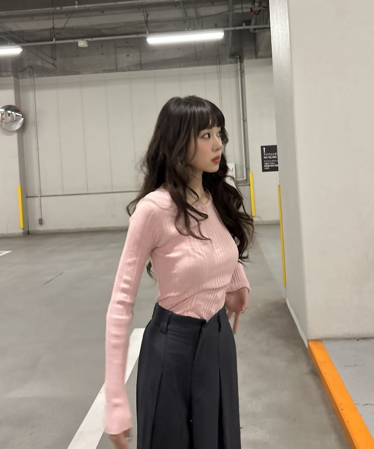 スリムフィットラウンドネックベーシックニット PINK