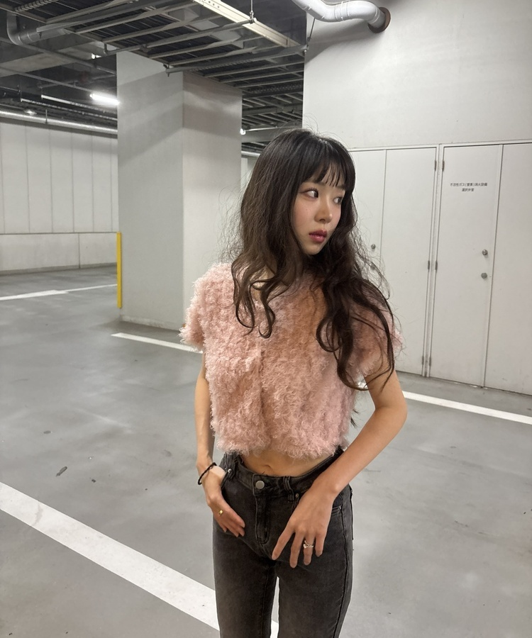 クロップ丈ファーカーディガン PINK