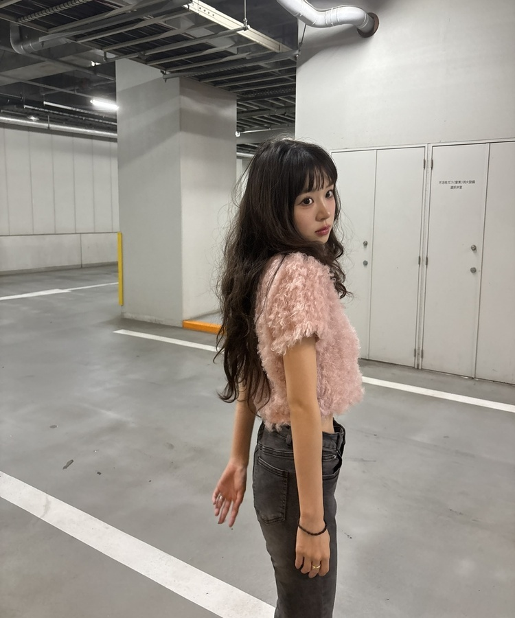 クロップ丈ファーカーディガン PINK