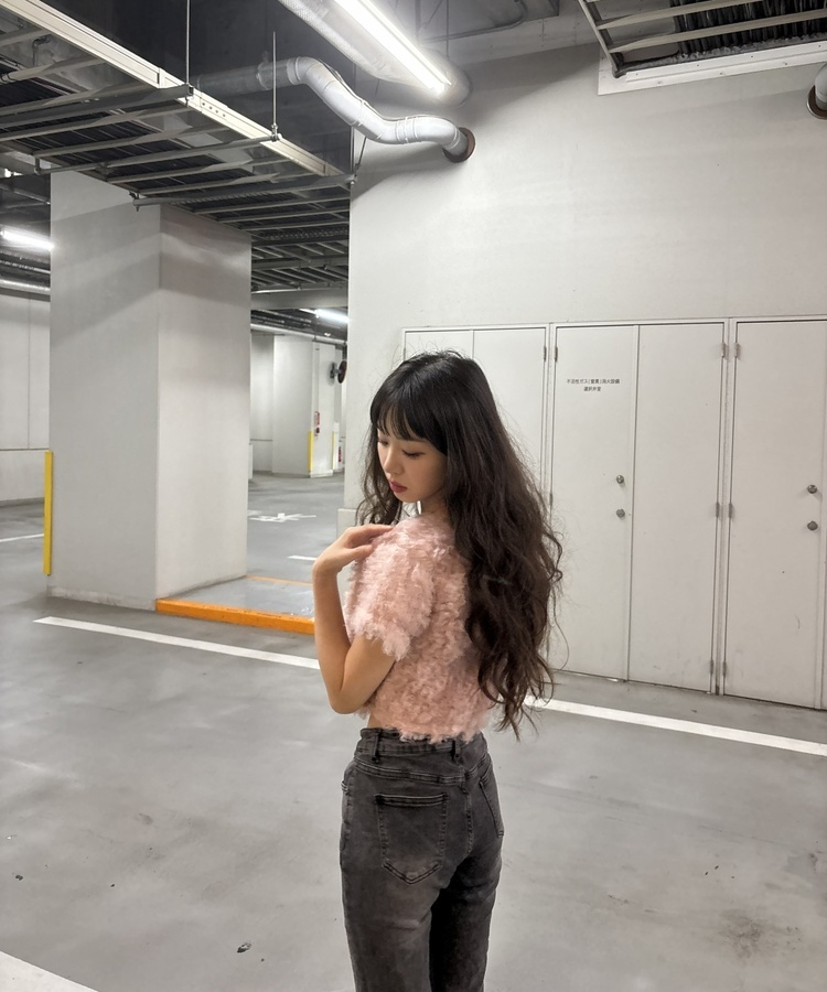 クロップ丈ファーカーディガン PINK