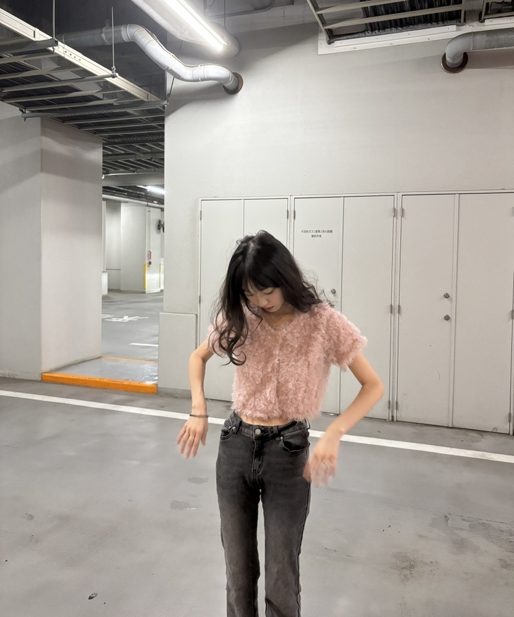 クロップ丈ファーカーディガン PINK