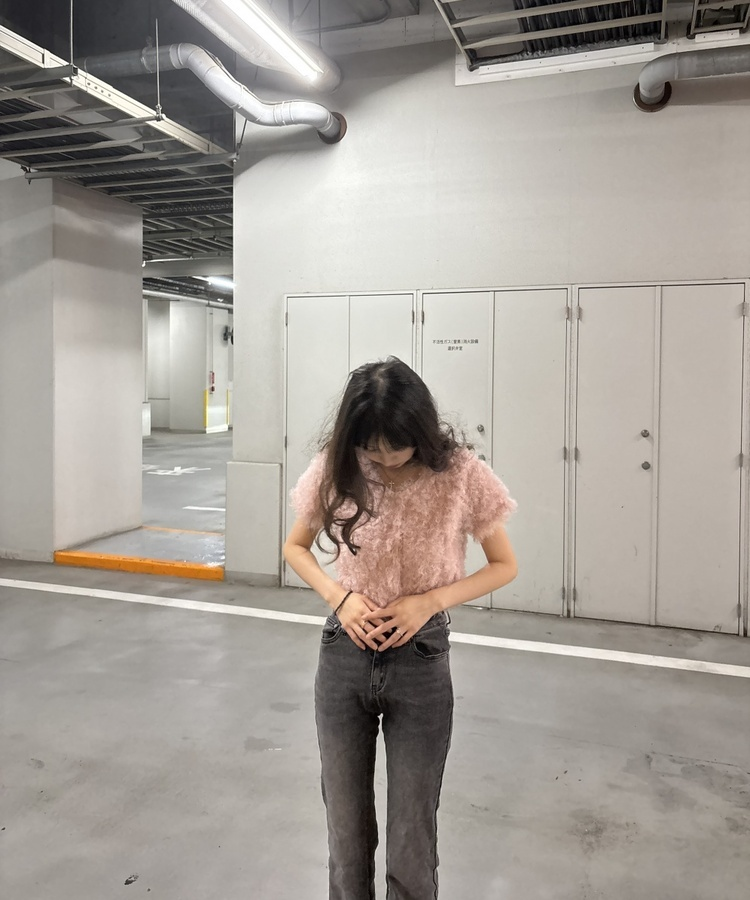 クロップ丈ファーカーディガン PINK