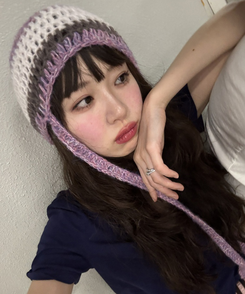 ストライプニット帽 PINK