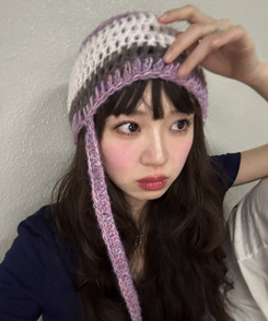 ストライプニット帽 PINK