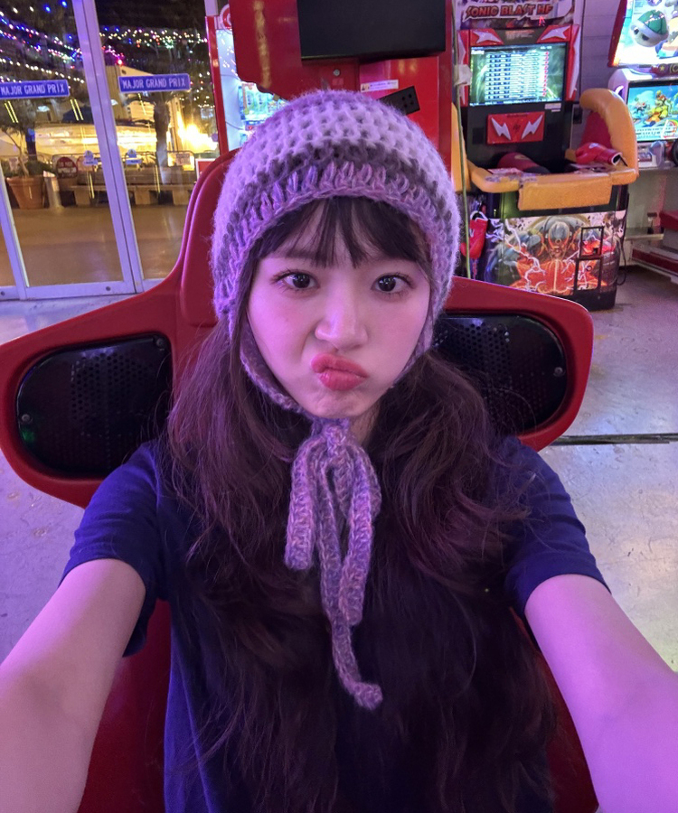 ストライプニット帽 PINK