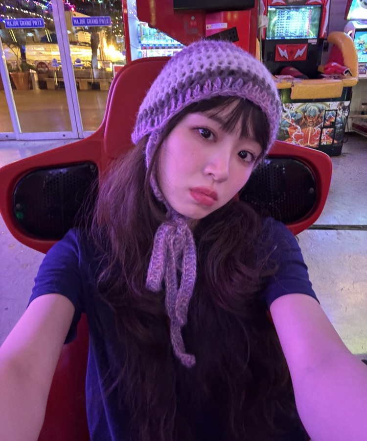 ストライプニット帽 PINK