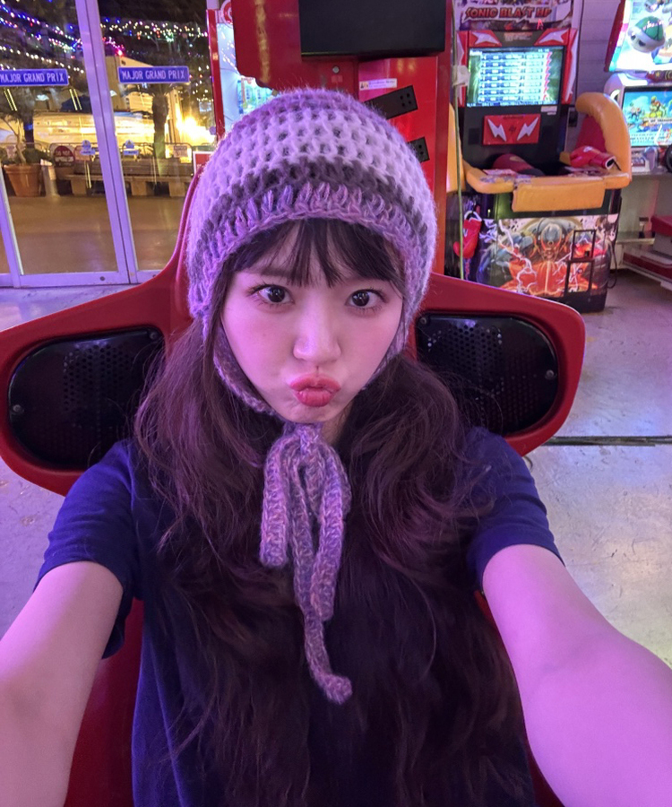 ストライプニット帽 PINK