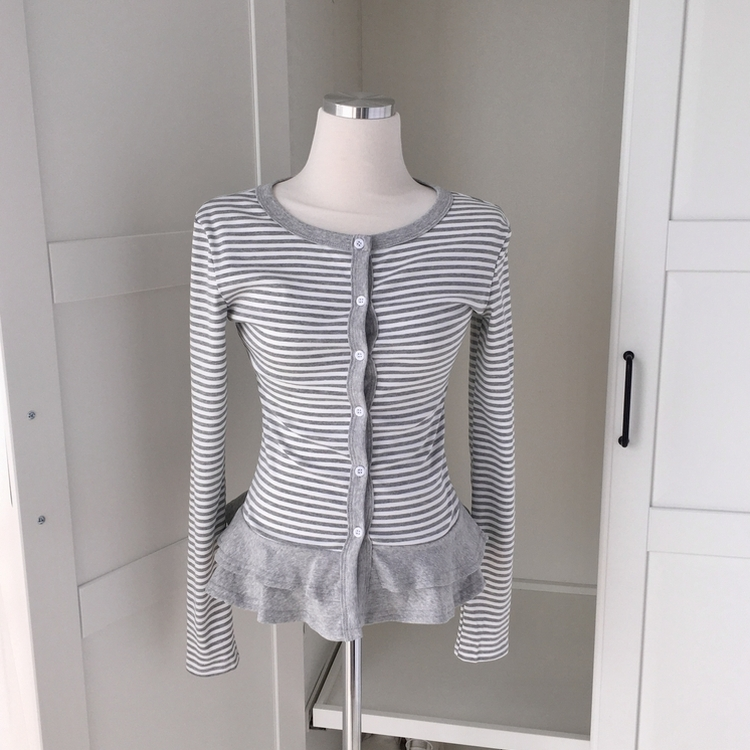 단가라 스트라이프 프릴 레이어드 긴팔가디건