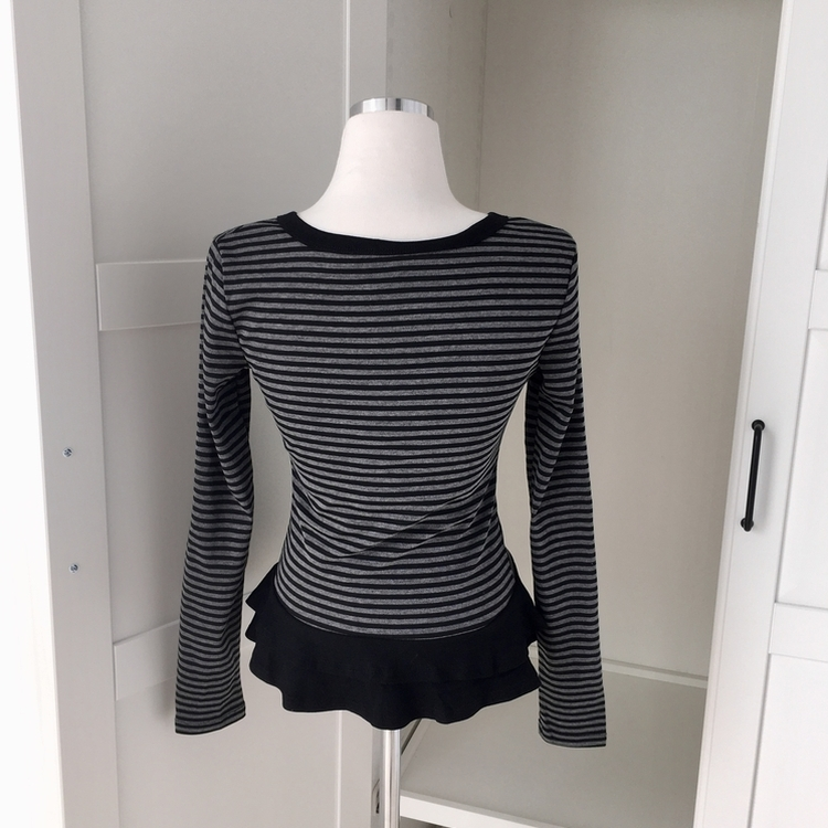 단가라 스트라이프 프릴 레이어드 긴팔가디건