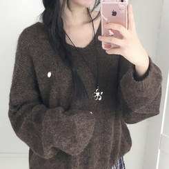 포근 브이넥 아방 벌룬소매 보카시 니트 가을 겨울 데일리 밤색