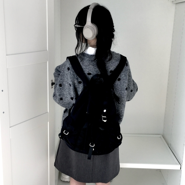 빈티지 오버핏 도트 우드버튼 라운드넥 니트 가디건