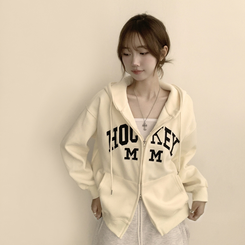 刺繍フードルーズジップアップ(6color) CREAM