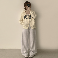 刺繍フードルーズジップアップ(6color) CREAM