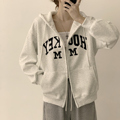 刺繍フードルーズジップアップ(6color) WHITE MELANGE