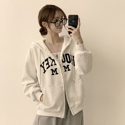 刺繍フードルーズジップアップ(6color) WHITE MELANGE