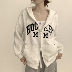 刺繍フードルーズジップアップ(6color) WHITE MELANGE