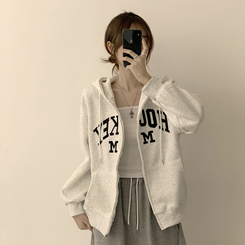 刺繍フードルーズジップアップ(6color) WHITE MELANGE