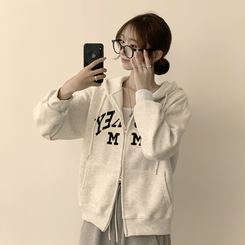 刺繍フードルーズジップアップ(6color) WHITE MELANGE