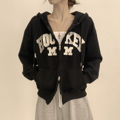 刺繍フードルーズジップアップ(6color) BLACK