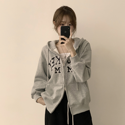 刺繍フードルーズジップアップ(6color) GREY