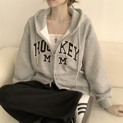 刺繍フードルーズジップアップ(6color) GREY