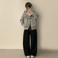 刺繍フードルーズジップアップ(6color) GREY