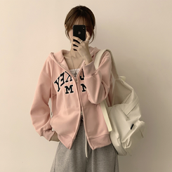 刺繍フードルーズジップアップ(6color) PINK