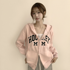 刺繍フードルーズジップアップ(6color) PINK