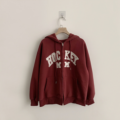 刺繍フードルーズジップアップ(6color)