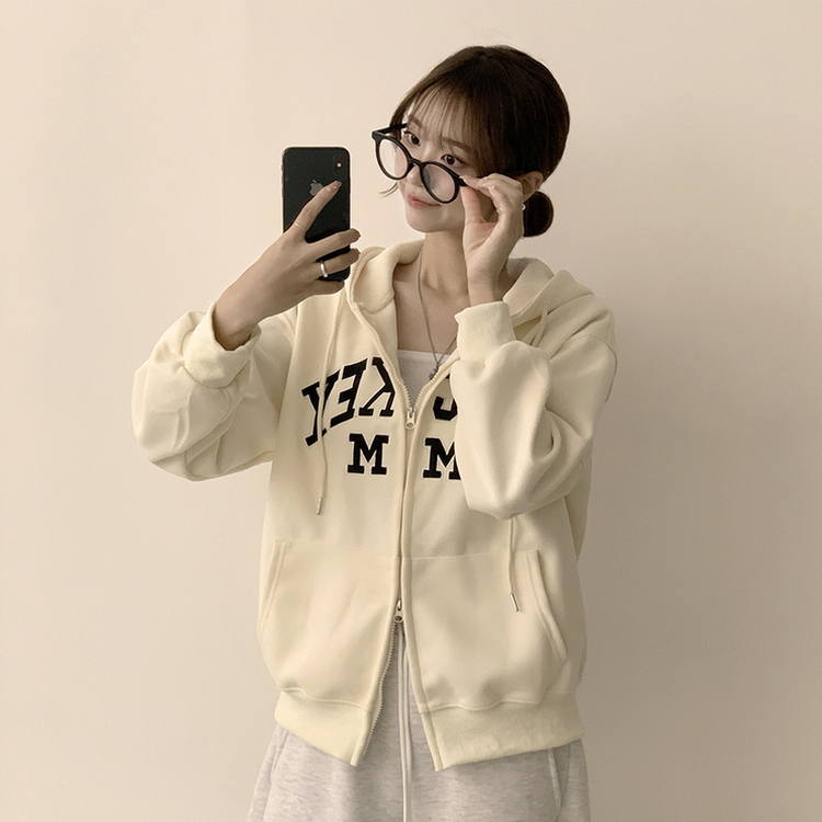 미키 어텀 오버핏 가을 긴팔 쭈리 자수 후드 집업 루즈핏 아우터 아방핏 후드티 후리스 자켓 6color 크림