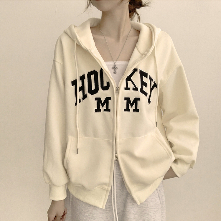 미키 어텀 오버핏 가을 긴팔 쭈리 자수 후드 집업 루즈핏 아우터 아방핏 후드티 후리스 자켓 6color 크림