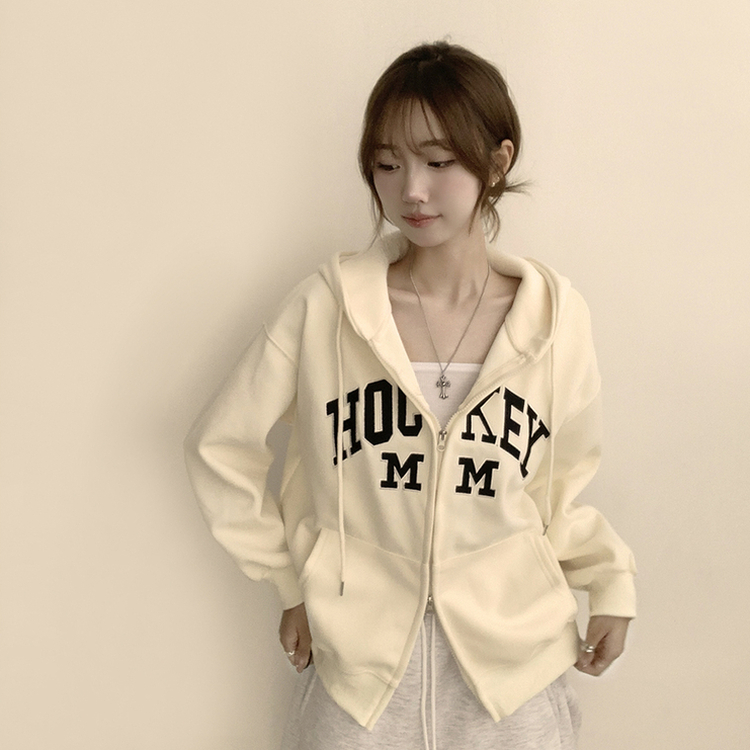 미키 어텀 오버핏 가을 긴팔 쭈리 자수 후드 집업 루즈핏 아우터 아방핏 후드티 후리스 자켓 6color 크림