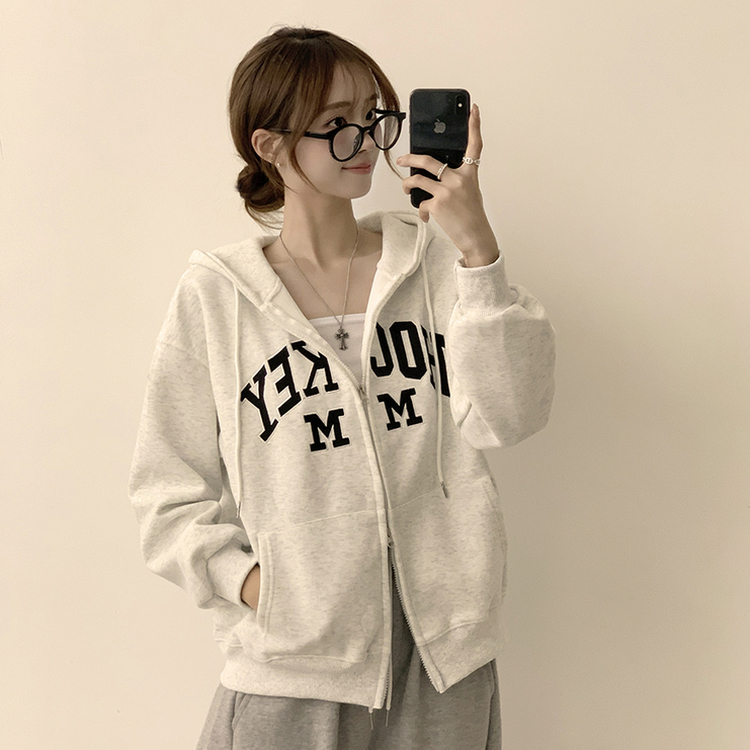 미키 어텀 오버핏 가을 긴팔 쭈리 자수 후드 집업 루즈핏 아우터 아방핏 후드티 후리스 자켓 6color 백염