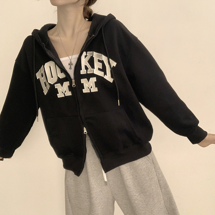 미키 어텀 오버핏 가을 긴팔 쭈리 자수 후드 집업 루즈핏 아우터 아방핏 후드티 후리스 자켓 6color 블랙