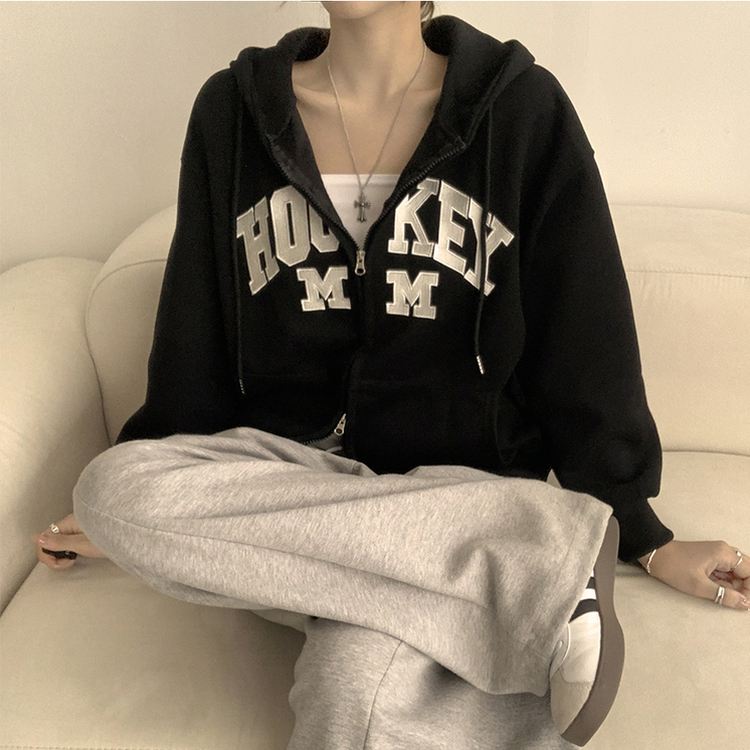 미키 어텀 오버핏 가을 긴팔 쭈리 자수 후드 집업 루즈핏 아우터 아방핏 후드티 후리스 자켓 6color 블랙