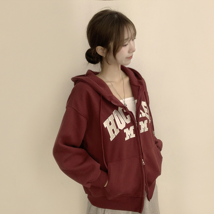 미키 어텀 오버핏 가을 긴팔 쭈리 자수 후드 집업 루즈핏 아우터 아방핏 후드티 후리스 자켓 6color 와인