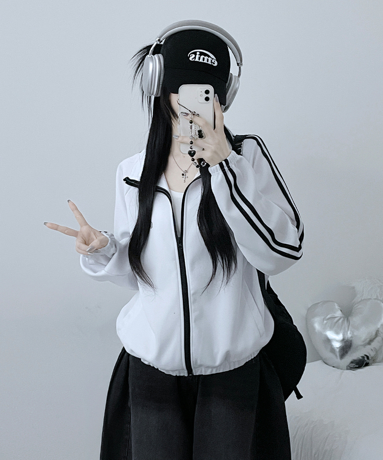 챔프레터링라인트랙밴딩져지집업자켓 화이트